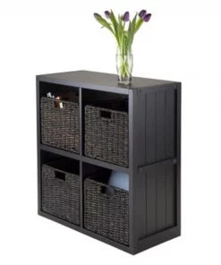 Winsome 20425 5-Pc Wainscoting Panel Shelf 2 x 2 Cube with 4 Foldable Baskets