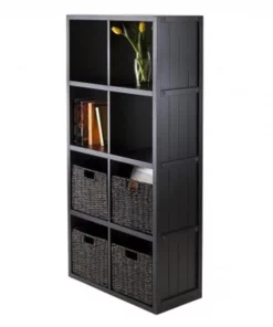 Winsome 20453 5-PC Wainscoting Panel Shelf 4 x 2 Cube with 4 Foldable Baskets