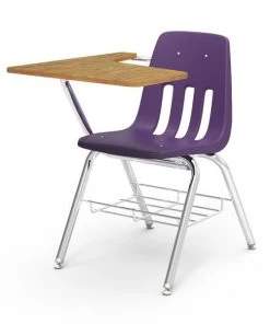 Virco 9000 Series Tablet Arm Desk with Bookrack - Wine Seat / Grey Nebula Top / Black Edge