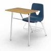 Virco 2000 Series Combo Desk with Bookrack with Nylon Glides - Navy Seat / Medium Oak Top / Clear Edge