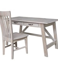 International Concepts Serendipity Desk with 2 Drawers and Chair, Washed Gray Taupe