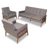 Baxton Studio Perris Grey Upholstered Walnut Finished Wood 3-PC Living Room Set