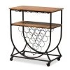 Baxton Studio Dania Black Metal and Walnut Finished Wood Mobile Wine Bar Cart