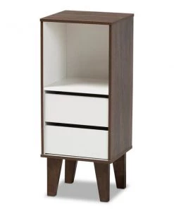 Baxton Studio Senja Two-Tone White and Walnut Brown Finished Wood 2-Drawer Bookcase