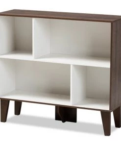 Baxton Studio Senja Two-Tone White and Walnut Brown Finished Wood 4-Shelf Bookcase