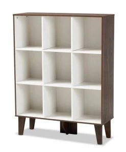 Baxton Studio Senja Two-Tone White and Walnut Brown Finished Wood 9-Shelf Bookcase