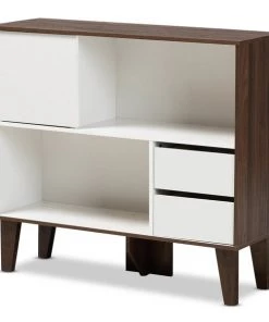 Baxton Studio Senja Two-Tone White and Walnut Brown Finished Wood 2-Shelf Bookcase
