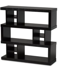 Baxton Studio Dora Dark Brown Finished Wood 3-Tier Geometric Bookshelf