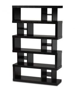 Baxton Studio Dora Dark Brown Finished Wood 5-Tier Geometric Bookshelf