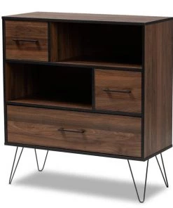 Baxton Studio Charis Walnut Brown and Black Finished Wood 1-Drawer Bookcase