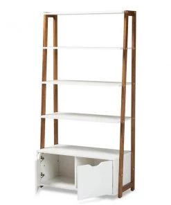 Baxton Studio Senja White and Ash Walnut Brown Finished Wood 2-Door Ladder Bookshelf