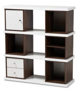 Baxton Studio Rune Two-Tone White and Walnut Brown Finished 2-Drawer Bookcase