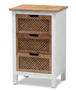 Baxton Studio Vincent White and Oak Brown Finished 3-Drawer Wood Storage Chest