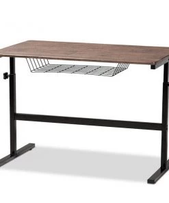 Baxton Studio Anisa Walnut Finished Wood and Black Metal Height Adjustable Desk