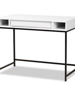 Baxton Studio Cargan White Finished Wood and Black Metal 1-Drawer Desk