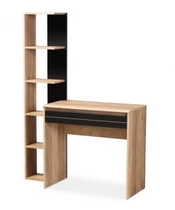 Baxton Studio Levi Modern and Contemporary Two-Tone Black and Oak Brown Finished Wood Desk with Shelves