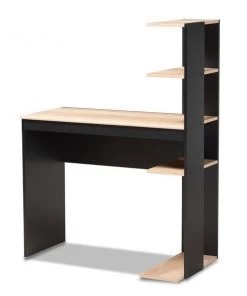 Baxton Studio Callahan Modern and Contemporary Two-Tone Dark Grey and Oak Finished Wood Desk with Shelves