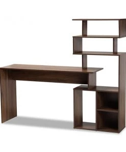 Baxton Studio Foster Modern and Contemporary Walnut Brown Finished Wood Storage Desk with Shelves