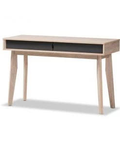 Baxton Studio Fella Mid-Century Modern 2-Drawer Oak and Grey Wood Study Desk