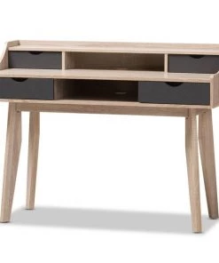 Baxton Studio Fella Mid-Century Modern 4-Drawer Oak and Grey Wood Study Desk