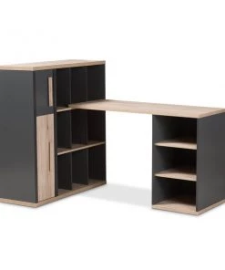 Baxton Studio Pandora Grey and Brown Study Desk with Built-in Shelving Unit
