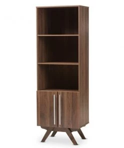 Baxton Studio Ashfield Mid-Century Modern Walnut Brown Finished Wood Bookcase