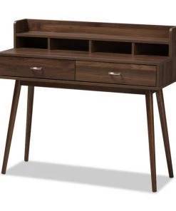 Baxton Studio Disa Mid-Century Modern Walnut Brown Finished 2-Drawer Desk