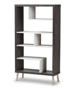 Baxton Studio Atlantic Brown and Light Grey Two-Tone Finished Wood Display Shelf
