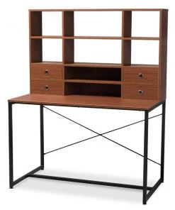 Baxton Studio Edwin Rustic Style Brown Wood and Metal 2-in-1 Bookcase Writing Desk