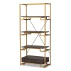 Baxton Studio Cerelia Gold Steel and Brown Wood 3-Shelf Bookcase with Drawer