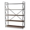 Baxton Studio Mirna Black Metal and Natural Oak Wood 5-Shelf Quatrefoil Bookcase