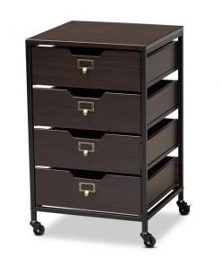 Baxton Studio Felix Espresso Wood and Black Metal 4-Drawer Mobile File Cabinet