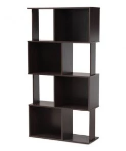Baxton Studio Riva Dark Brown Finished Geometric Wood Bookshelf