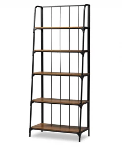 Baxton Studio Ceren Wood and Black Metal Finished 5-Tier Living Room Ladder Shelf