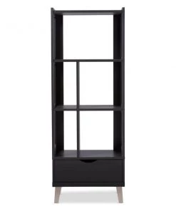 Baxton Studio Kalien Dark Brown Wood Bookcase with Display Shelves and One Drawer