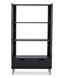 Baxton Studio Kalien Dark Brown Wood Bookcase with Display Shelves and Two Drawers
