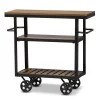 Baxton Studio Kennedy Black Finished Metal Distressed Wood Mobile Serving Cart