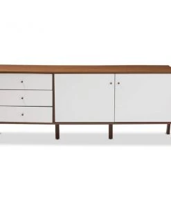 Baxton Studio Harlow Mid-century Modern White and Walnut Wood Sideboard Storage