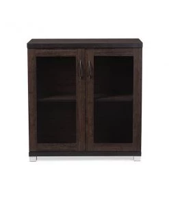 Baxton Studio Zentra ModernDark Brown Sideboard Storage Cabinet with Glass Doors