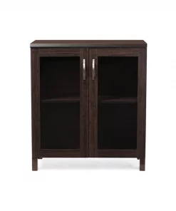 Baxton Studio Sintra Modern Dark Brown Sideboard Storage Cabinet with Glass Doors