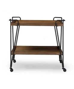 Baxton Studio Jessica Black Finish Metal Distressed Ash Wood Mobile Serving Bar Cart