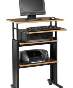 Safco Adjustable Desk, Cherry, Steel/Compressed Wood