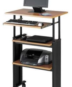 Safco Adjustable Desk, Yes H, Medium Oak, Steel/Compressed Wood