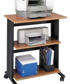 Safco Adj Printer Stand, 3 Level, Med Oak/Blk