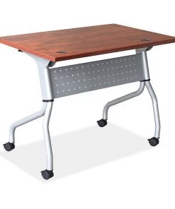 Rectangle Lorell Cherry Flip Top Training Table, 23.6 X 48 X 29.5, Melamine Top, Cherry