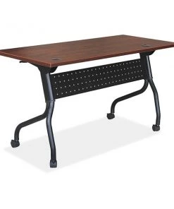 Rectangle Lorell Cherry Flip Top Training Table, 23.6 X 48 X 29.5, Melamine Top, Cherry