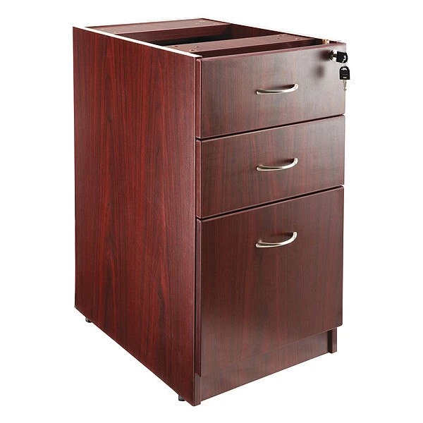 Lorell Pedestal Desk, 15.5" W, 28-1/2" H, Mahogany (Cabinet), Silver (Handle)