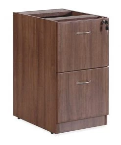 Lorell Pedestal Desk, 21.9" D, 15.5" W, 28-1/2" H, Walnut with Silver Handle