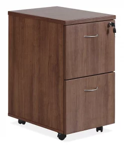 15.8" W 2 Drawer Lorell Contemporary Furniture, Laminate, Walnut (Cabinet), Silver Brush (Pull)