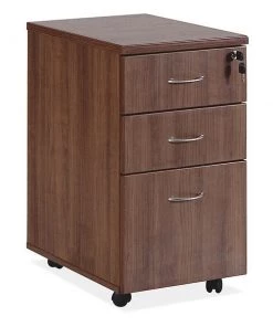 15.8" W 3 Drawer Lorell Contemporary Furniture, Laminate, Walnut Top (Cabinet), Silver Brush (Pull)